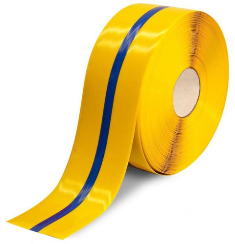 Mighty Line two color Floor Tape - 4" Yellow with Blue center