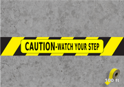 Warehouse Floor Tape with Caution Message - Watch your step on a 100ft rolll