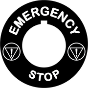 Emergency Stop Button ID Plate - Black Round 30mm