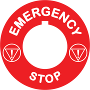 Emergency Stop Button ID Plate - Red Round 30mm