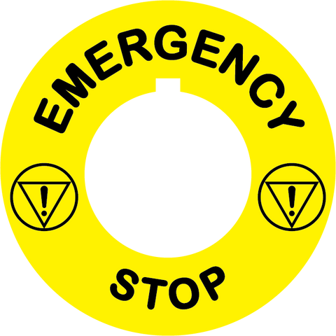 Emergency Stop Button ID Plate - Yellow Round 30mm