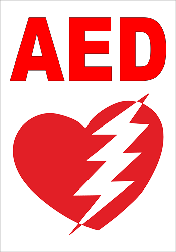 Floor Signs with AED message and heart emergency symbol