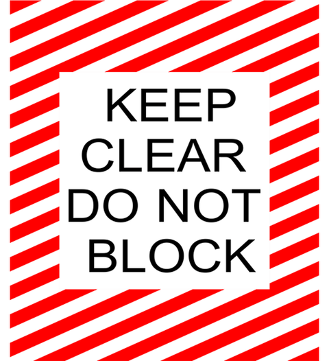 Large Warehouse Do Not Block Floor Sign - red and white with keep clear message