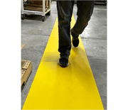 Pedestrian Walkway on warehouse floor- yellow path and person walking