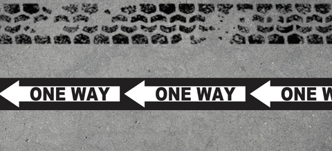 One way floor marking tape on warehouse floor with forklift and pedestrian traffic