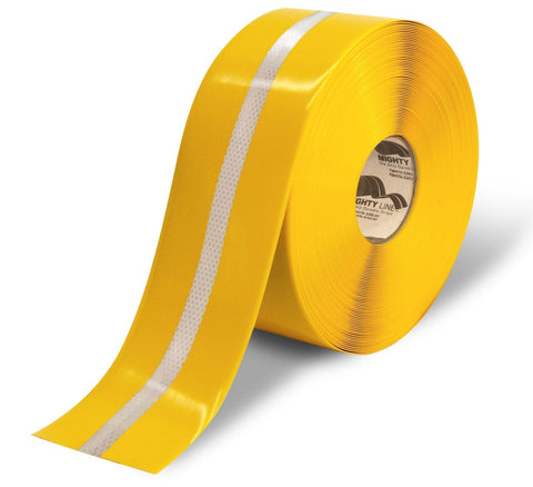 4" Yellow Mighty Line with Reflective Center Line - 75' Roll - Safety Floor Tape