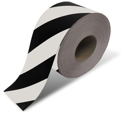 White and black diagonal floor tape - 4" Roll 100 ft Long