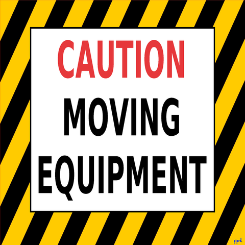 Moving Equipment Caution Floor Sign with Yellow and Black Hazard Stripe