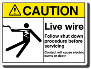 Caution Live Wire Aluminum Sign