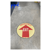 emergency exit safety floor sign in warehouse aisle way
