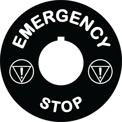 Emergency Stop Button ID Plate - Black Round