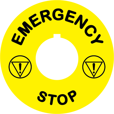 Emergency Stop Button ID Plate - Yellow Round