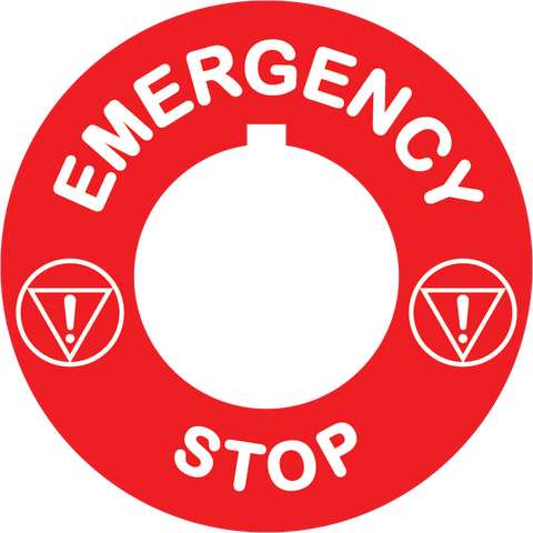 Emergency Stop Button ID Plate - Red Round 30mm