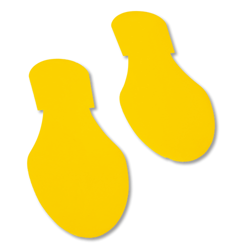 Yellow Floor Footprints with adhesive to mark pedestrian walking areas in warehouse