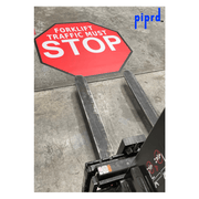Forklift Traffic Must STOP floor sign with forklift stopped at intersection for warehouse traffic safety