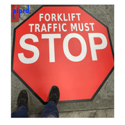 Floor sign with "Forklift Traffic Must Stop" message for pedestrian safety. Large 48" Sign for pedestrian and forklift traffic