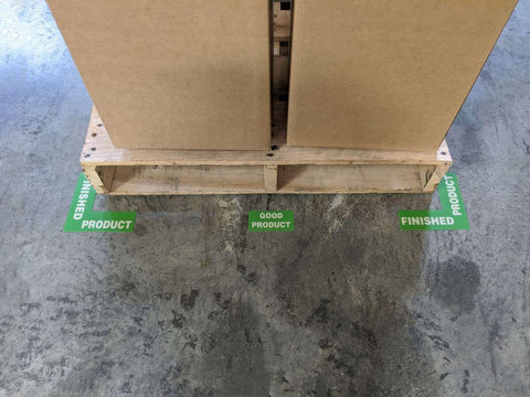 Floor marking angles with Finished product text locating pallet