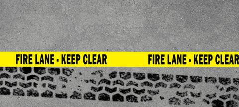 Fire Lane Keep Clear - floor tape on wareshouse floor