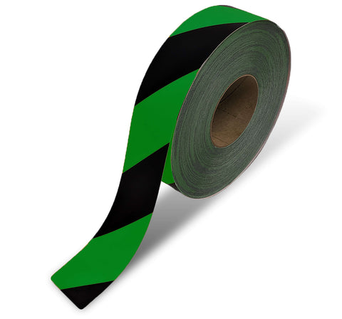 Green and Black diagonal stripe floor tape - 2" Roll 100 ft Long