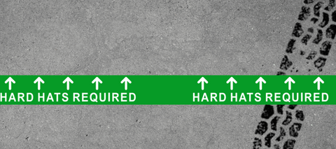 Heavy duty Message Floor Tape - Hard Hats Required forklift and pedestrian traffic