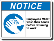 Notice Employees Must Wash Hands Aluminum Sign