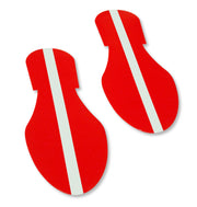 Glow in the Dark Floor Footprints with adhesive and red plastic to mark pedestrian walking areas in warehouse