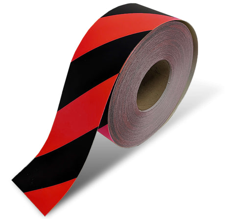 Red and Black hazard stripe floor tape - 3" wide Roll 100 ft Long