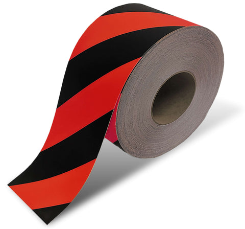 Red and Black hazard stripe floor tape - 4" wide Roll 100 ft Long