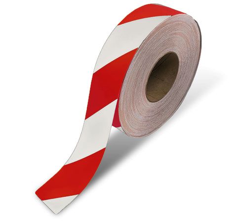 Red and white diagonal stripe floor tape - 2" Roll 100 ft Long