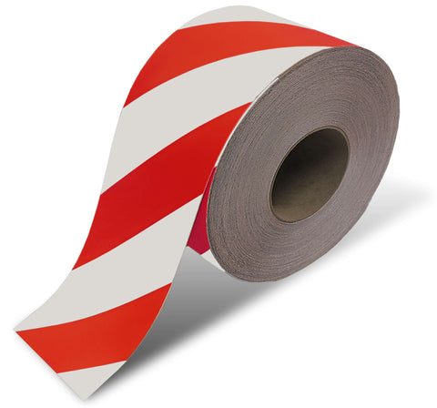 Red and white diagonal stripe floor tape - 4" Roll 100 ft Long
