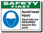Safety First Avoid Head Injury Aluminum Sign
