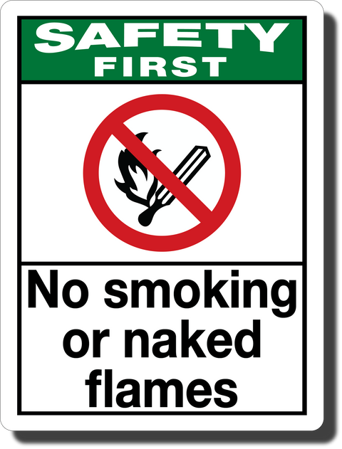 Safety First No Smoking Or Naked Flames Aluminum Sign