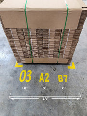 Floor numbers with floor marking angles to locate a box pallet. Comparison of size for 6",8", 10" marking numbers.
