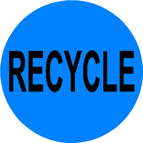 5S floor marking sign for recycle bin. Blue with black text