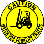 Watch For Forklift Traffic Floor Sign for industrial floors - yellow circle forklift adhesive sign