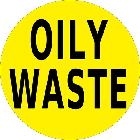 Yellow floor sign with oily waste message