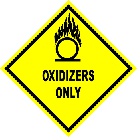 Adhesive floor sign with Oxidizers only text on a yellow diamond