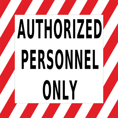 Warehouse safety floor sign - Authorized personnel only with diagonal stripe border